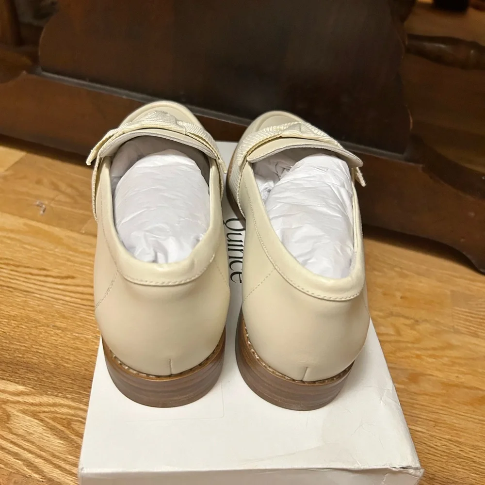 NEW Quince 9 Italian leather bow Elegant Cream Loafers - Picture 3 of 8